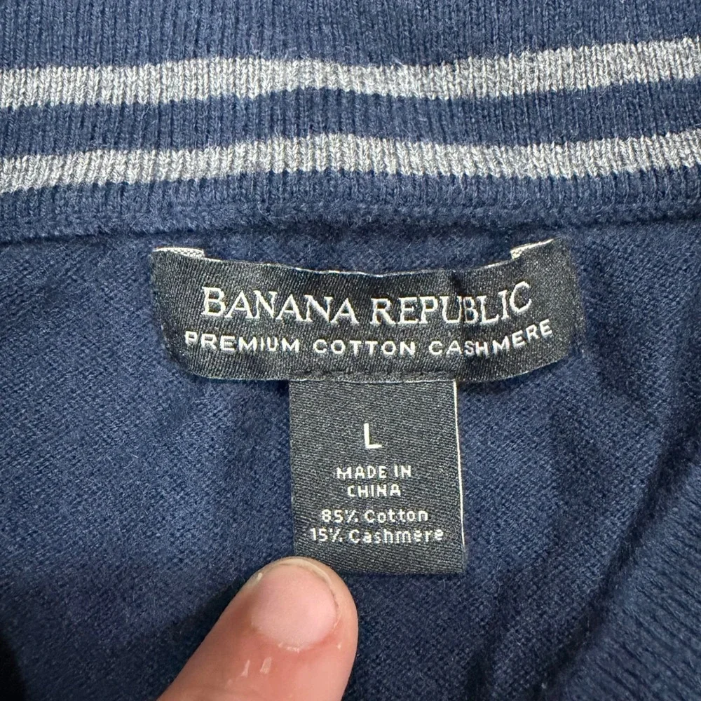 Banana Republic Mens Large Blue Cotton Cashmere Quarter Zip Sweater Pullover